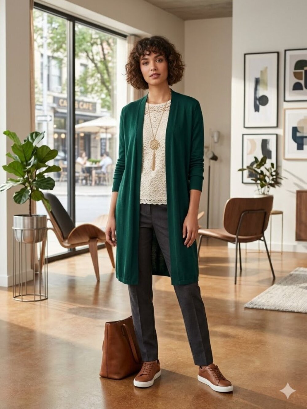 J. Jill Wearever Collection Size S Green Open Front Long Line Sweater Cardigan